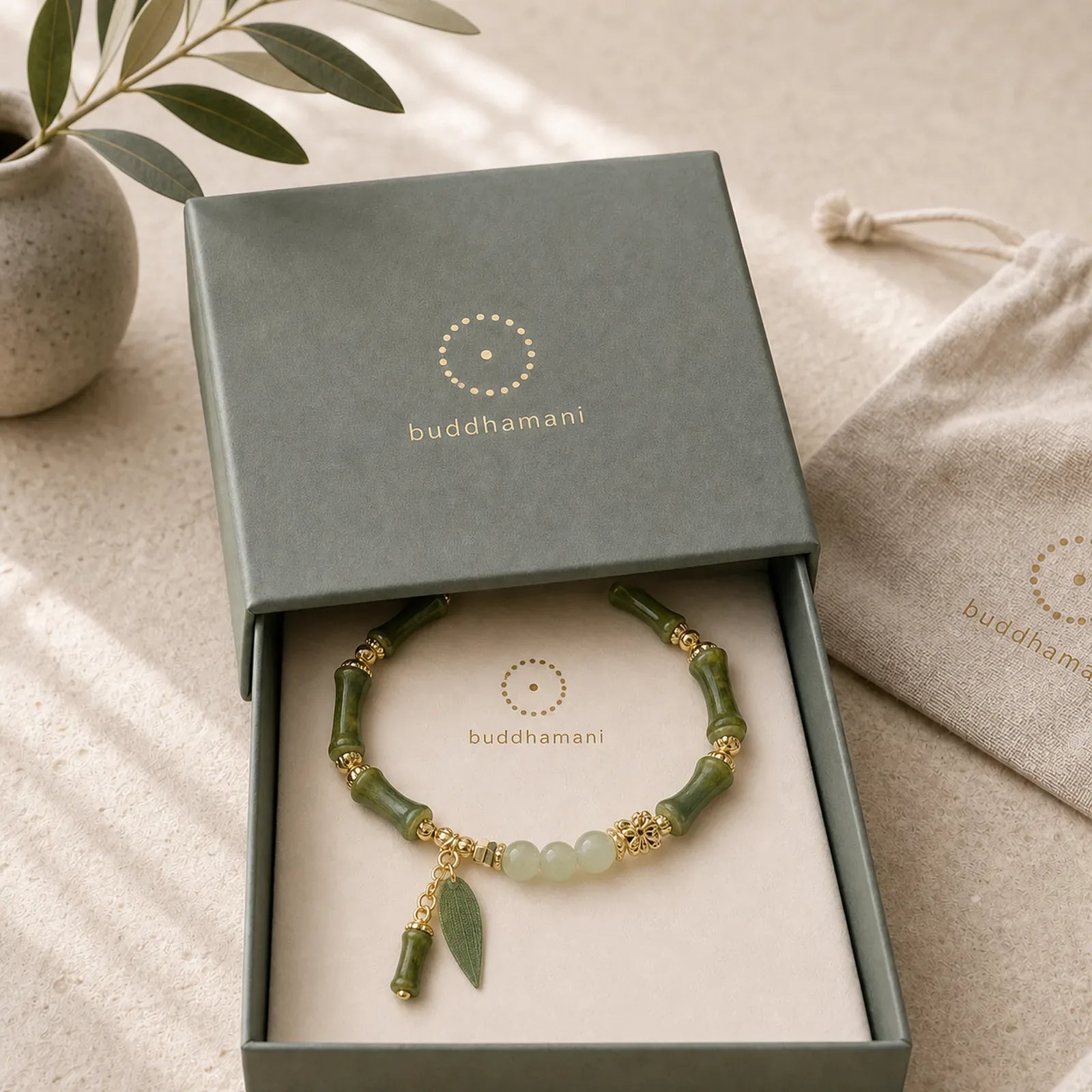 Jade Bamboo Leaf Lily Of The Valley Pattern Luck Abundance Bracelet featuring Jade, Bamboo