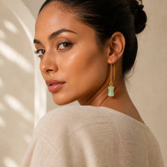 Jade Bamboo Pattern Luck Drop Earrings featuring Jade, Bamboo, Copper