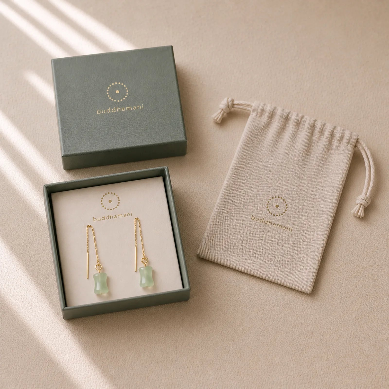 Jade Bamboo Pattern Luck Drop Earrings featuring Jade, Bamboo, Copper