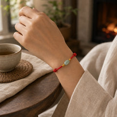 Jade Bead Red String Protection Bracelet featuring Jade, Red String