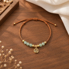 Jade Beads Fu Character Blessing Rope Bracelet featuring Jade, Fu Character