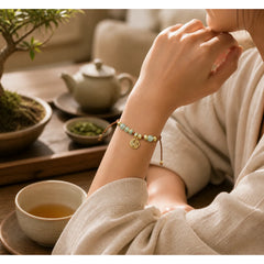 Jade Beads Fu Character Blessing Rope Bracelet featuring Jade, Fu Character