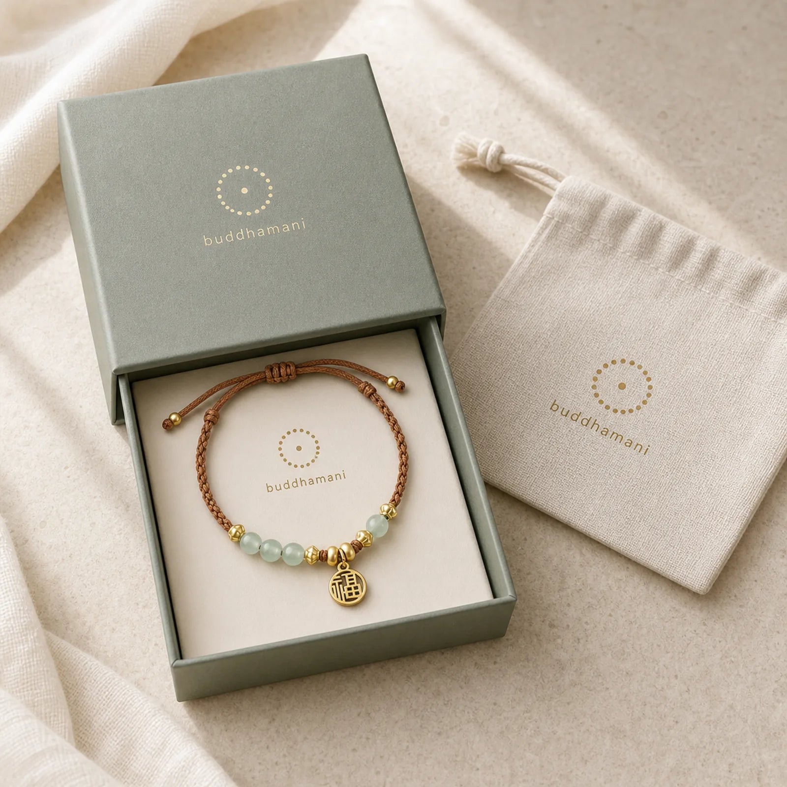 Jade Beads Fu Character Blessing Rope Bracelet featuring Jade, Fu Character