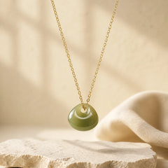 Jade Child Lock Luck Mini Pendant Necklace featuring Jade, Copper, Silver