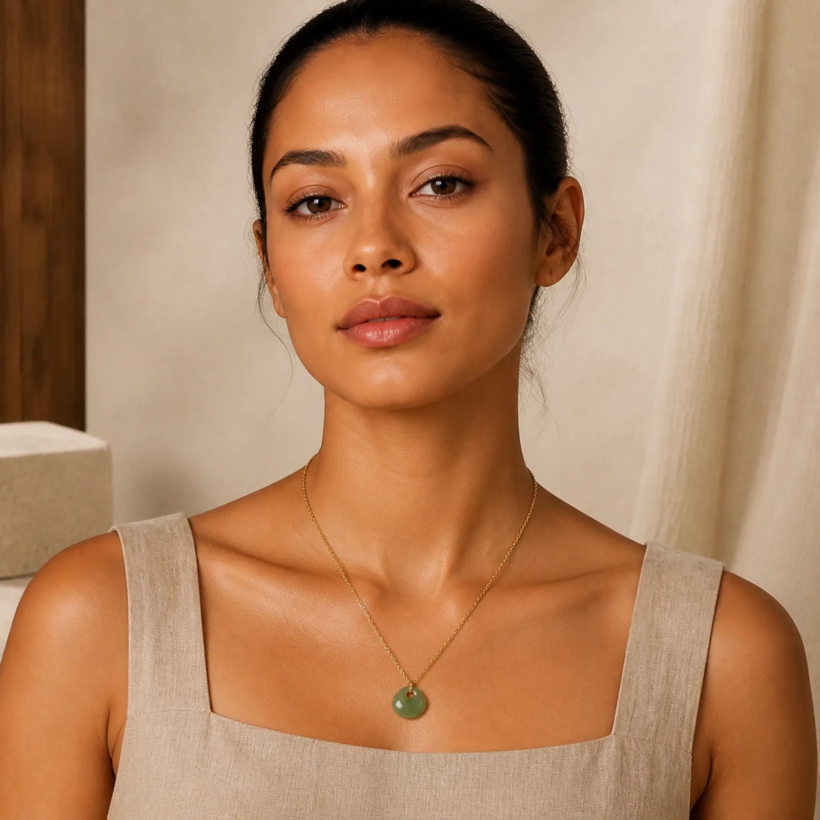Jade Child Lock Luck Mini Pendant Necklace featuring Jade, Copper, Silver