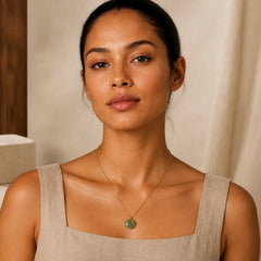 Jade Child Lock Luck Mini Pendant Necklace featuring Jade, Copper, Silver