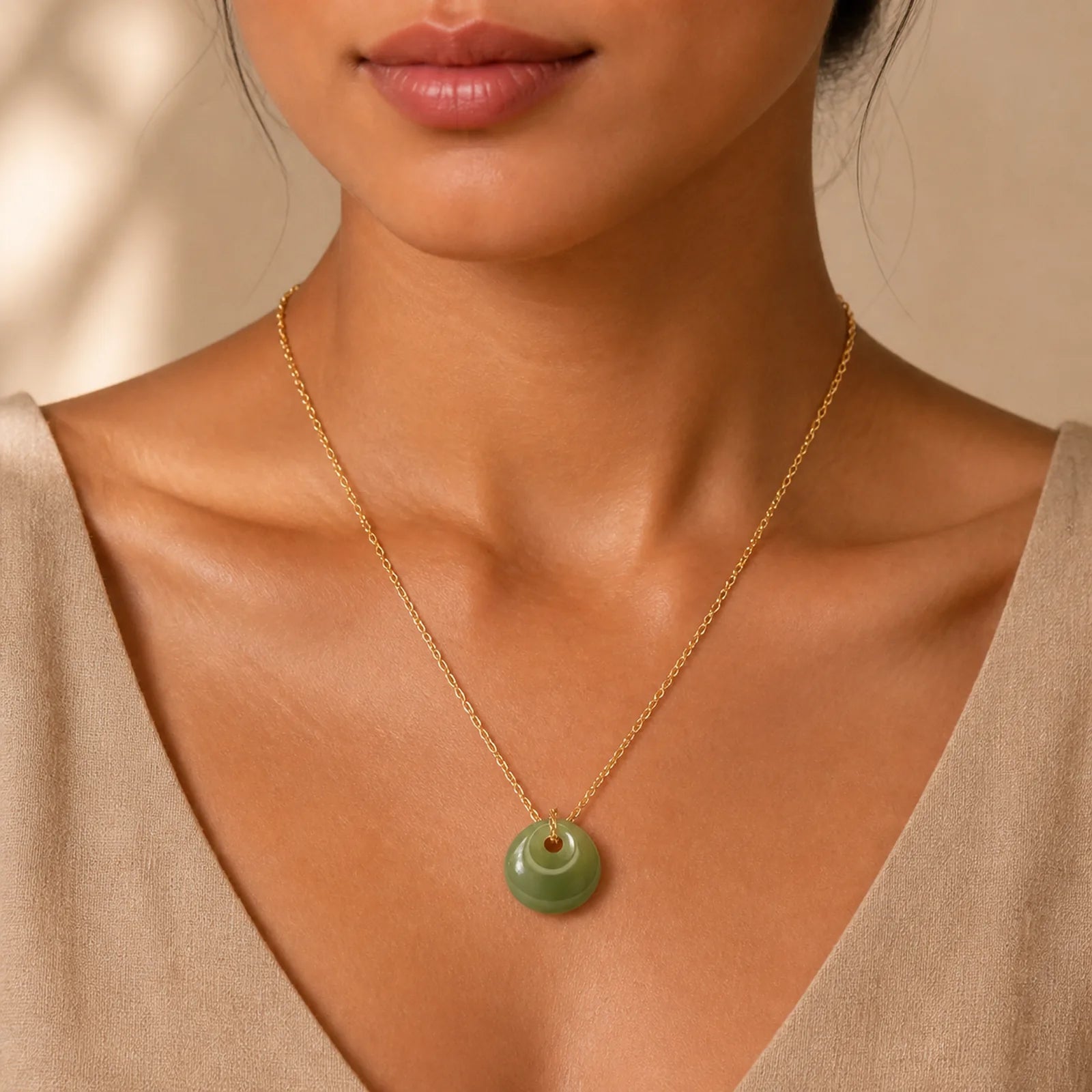 Jade Child Lock Luck Mini Pendant Necklace featuring Jade, Copper, Silver