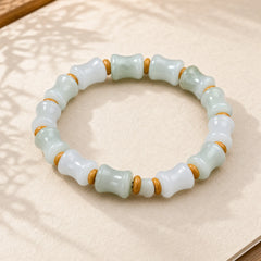 Jade Coconut Shell Bamboo Pattern Abundance Luck Bracelet featuring Jade, Coconut Shell, Bamboo