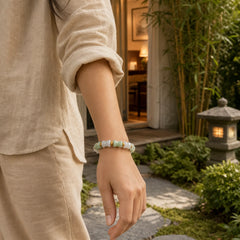 Jade Coconut Shell Bamboo Pattern Abundance Luck Bracelet featuring Jade, Coconut Shell, Bamboo
