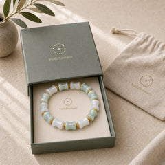 Jade Coconut Shell Bamboo Pattern Abundance Luck Bracelet featuring Jade, Coconut Shell, Bamboo