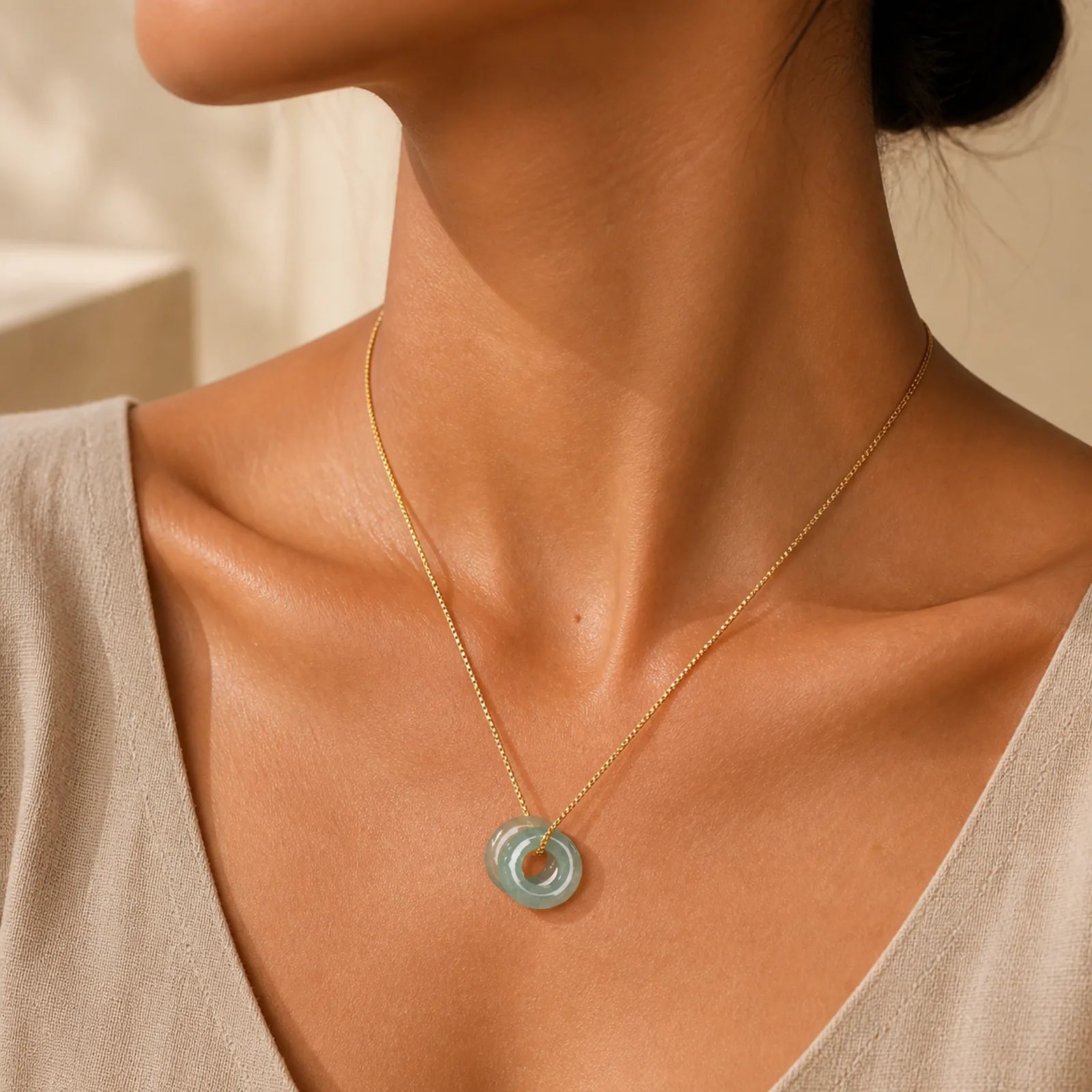 Jade Double Peace Buckle Prosperity Necklace Pendant featuring Jade, Peace Buckle, Copper