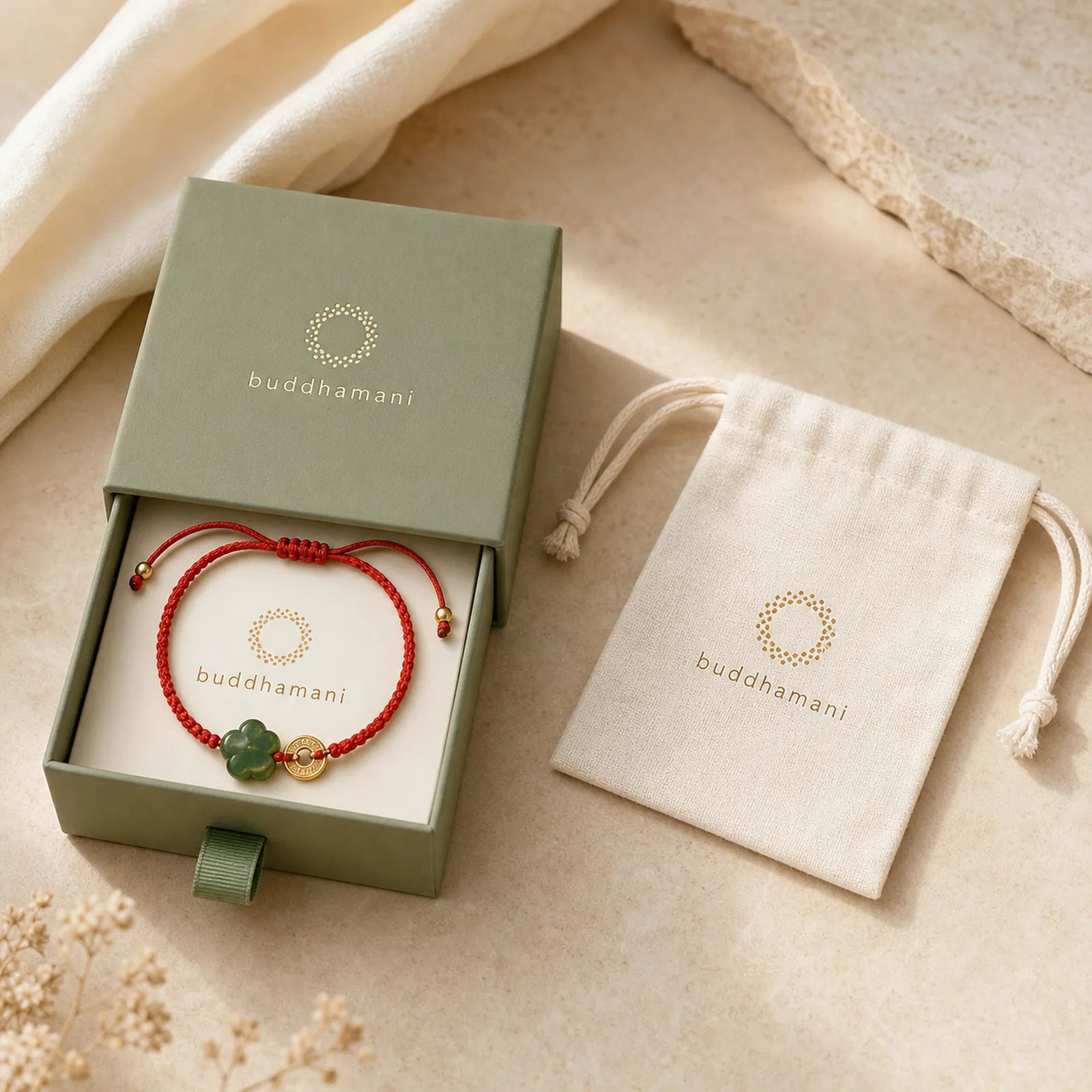 Jade Flower Luck Copper Coin Red String Bracelet featuring Jade, Copper, Red String
