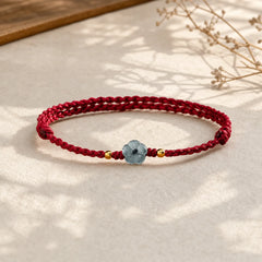 Jade Flower Red String Blessing Bracelet featuring Jade, Red String, Copper