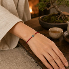 Jade Flower Red String Blessing Bracelet featuring Jade, Red String, Copper