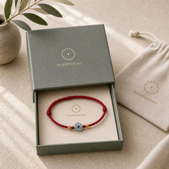 Jade Flower Red String Blessing Bracelet featuring Jade, Red String, Copper