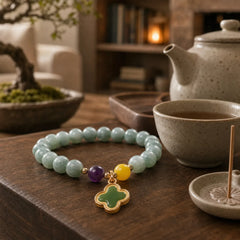Jade Four Leaf Clover Luck Bracelet featuring Jade
