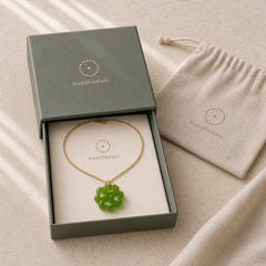 Jade Four Leaf Clover Luck Hand Carved Pendant Necklace featuring Jade, Copper, Silver