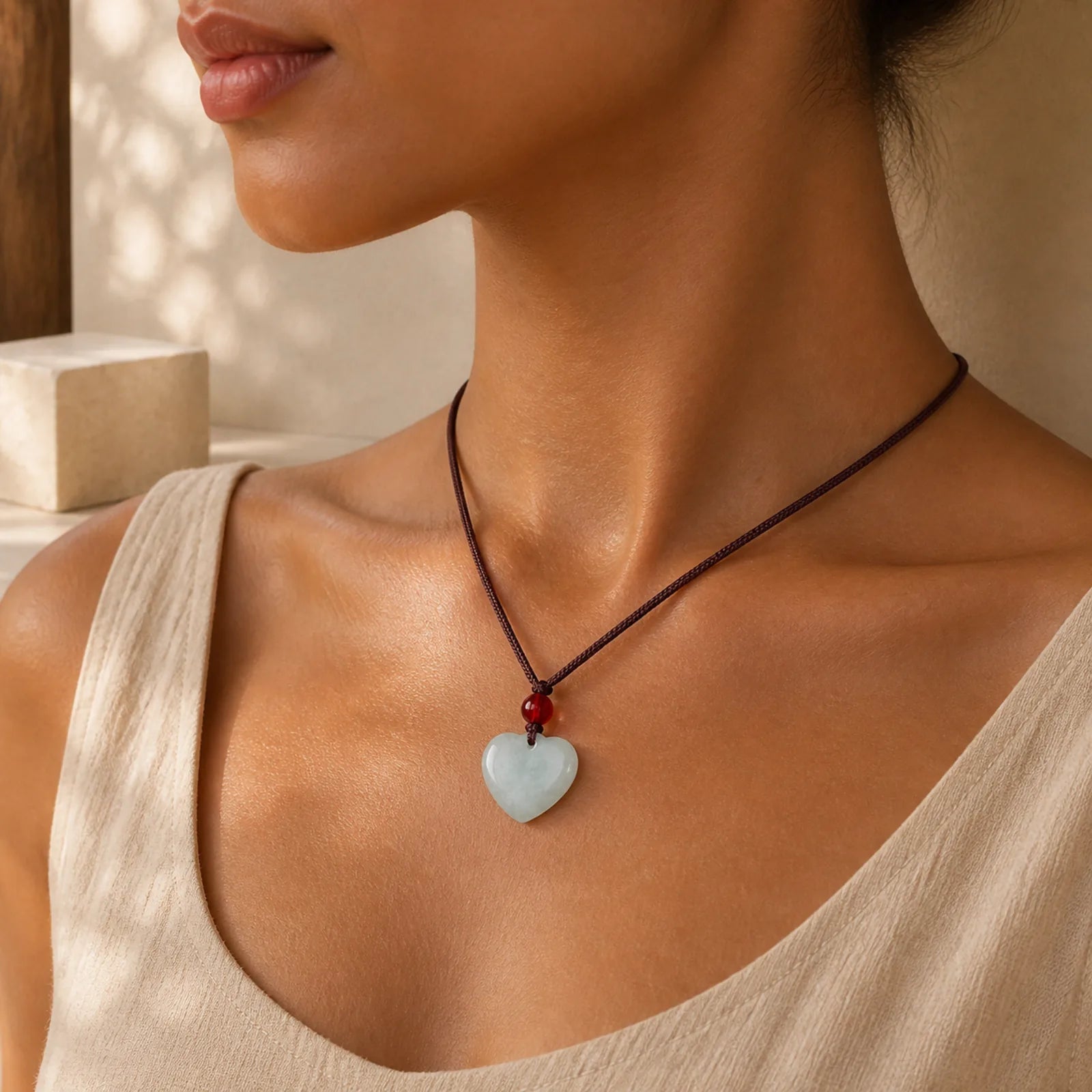 Jade Heart Prosperity Necklace Pendant featuring Jade
