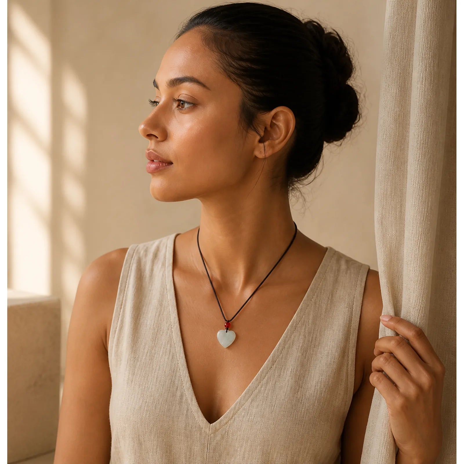 Jade Heart Prosperity Necklace Pendant featuring Jade