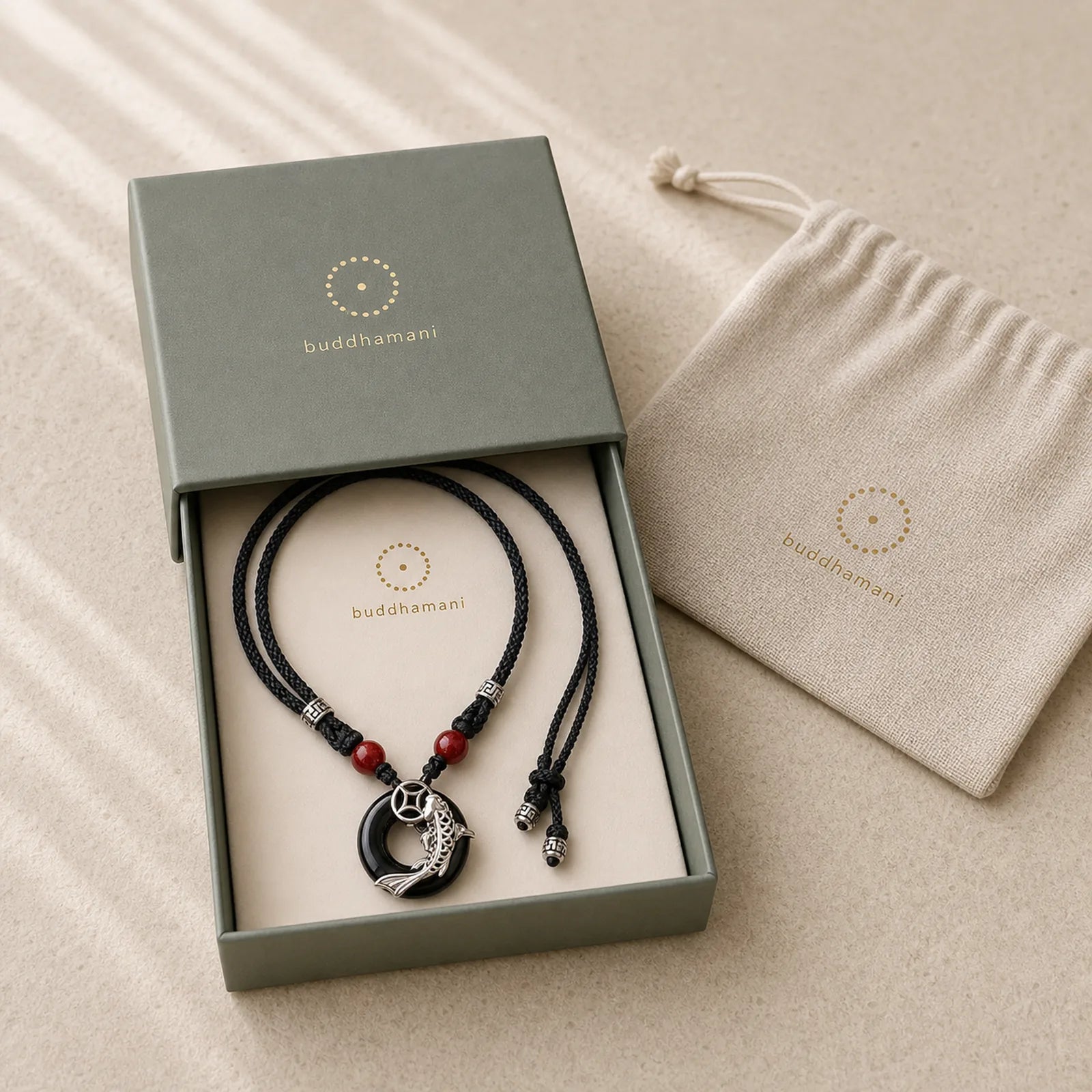 Jade Koi Fish Success Braided Circular Chinese Style Necklace featuring Jade, Koi Fish, Silver