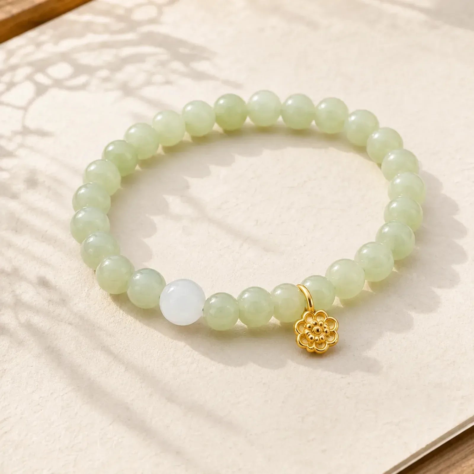 Jade Lotus Abundance Adjustable Bracelet featuring Jade, Lotus, Lotus Symbol