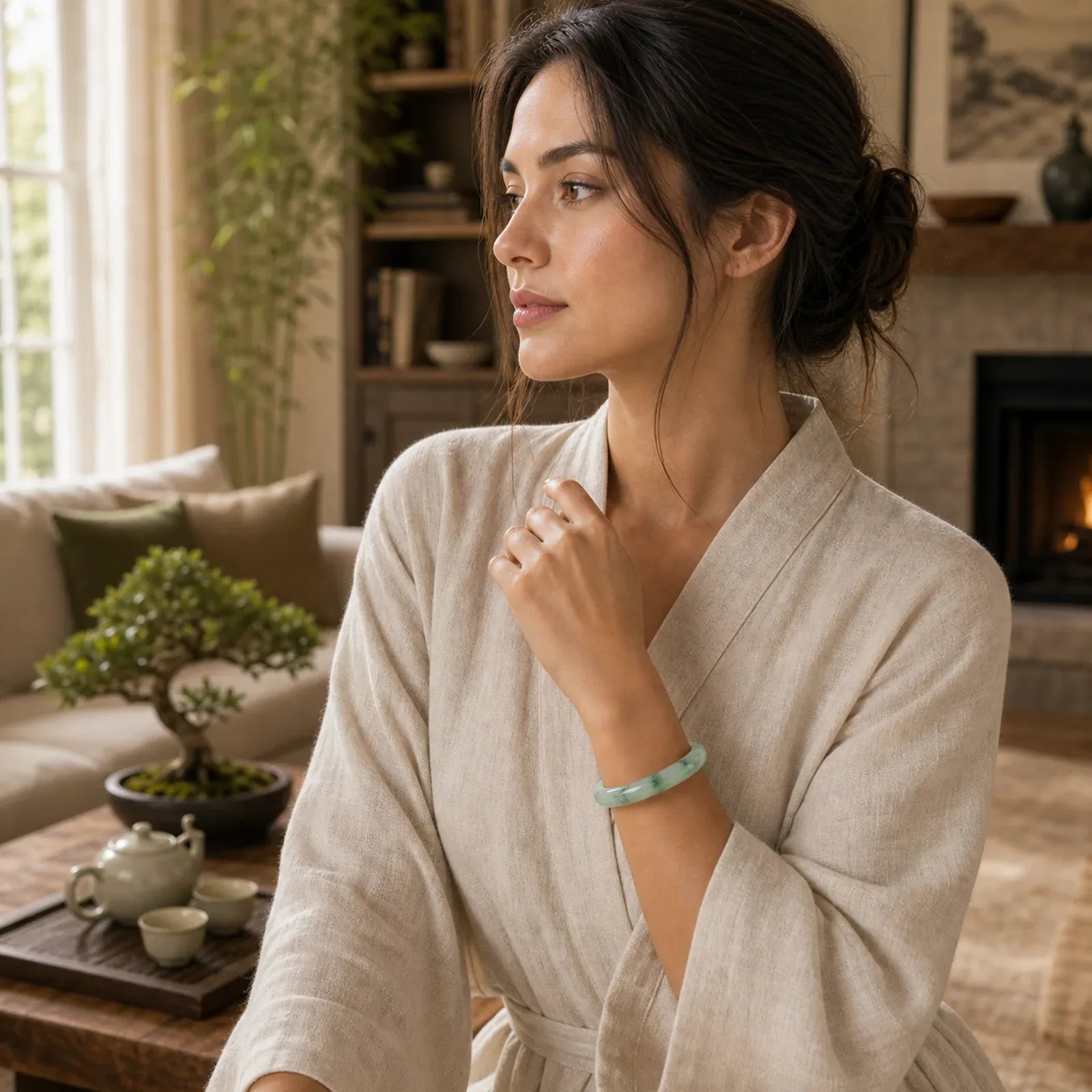 Jade Luck Blessing Prosperity Bracelet Bangle featuring Jade