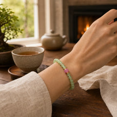 Jade Luck Round Bead Rhodonite Bracelet featuring Jade, Rhodonite, Copper