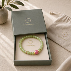 Jade Luck Round Bead Rhodonite Bracelet featuring Jade, Rhodonite, Copper