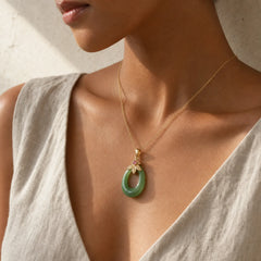 Jade Oval Pattern Blessing Fortune Necklace Pendant featuring Jade, Titanium Steel