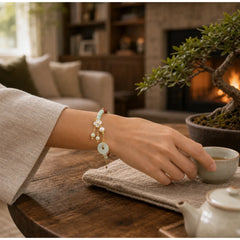 Jade Peace Buckle Beads Flower Prosperity Bracelet featuring Jade, Peace Buckle, Copper