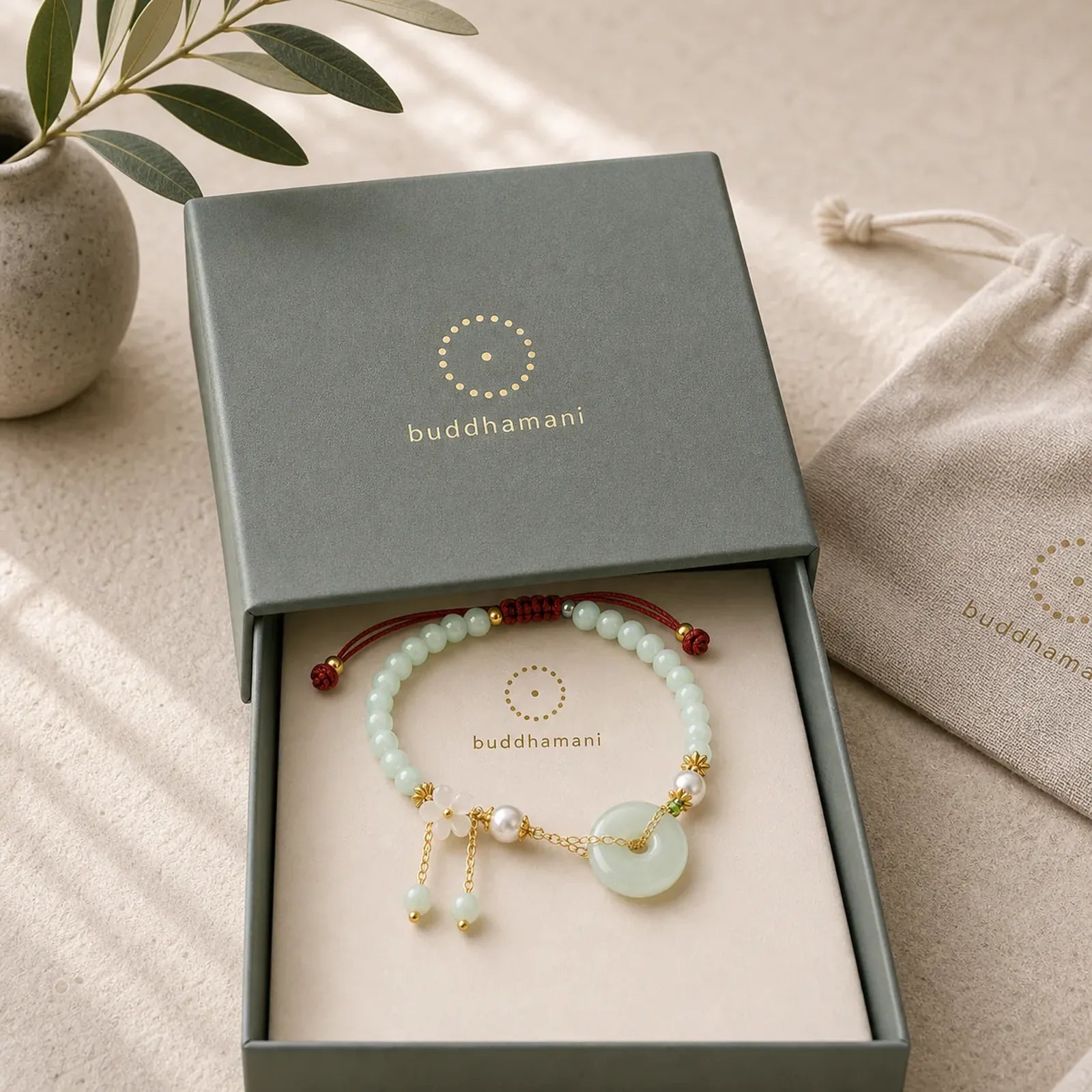 Jade Peace Buckle Beads Flower Prosperity Bracelet featuring Jade, Peace Buckle, Copper