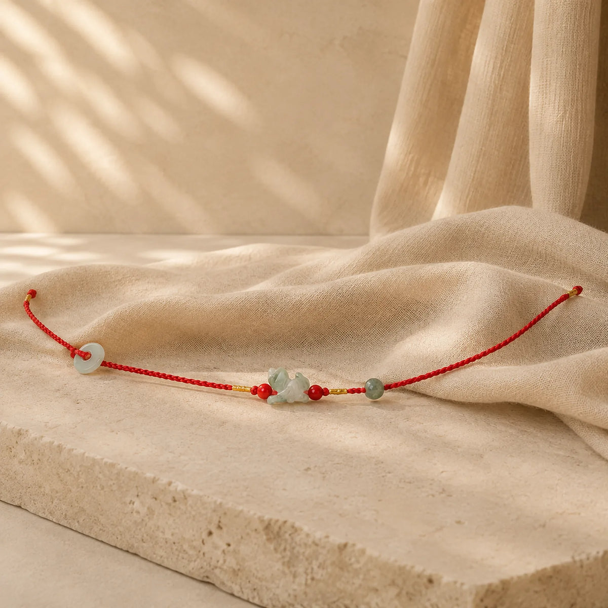 Jade Peace Buckle Blessing Red String Belly Chain featuring Jade, Peace Buckle, Red String