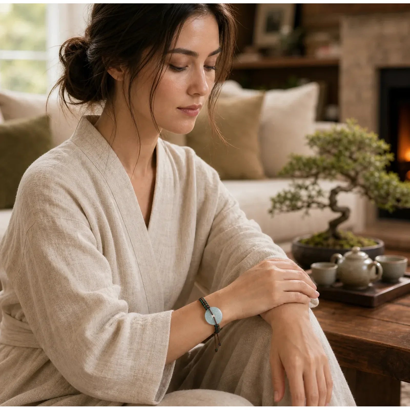 Jade Peace Buckle Hand-Woven Tranquility Adjustable Bracelet featuring Jade, Peace Buckle, Copper
