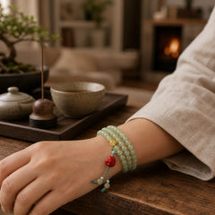 Jade Red Agate Amber Laughing Buddha Prosperity Bracelet featuring Jade, Red Agate, Amber