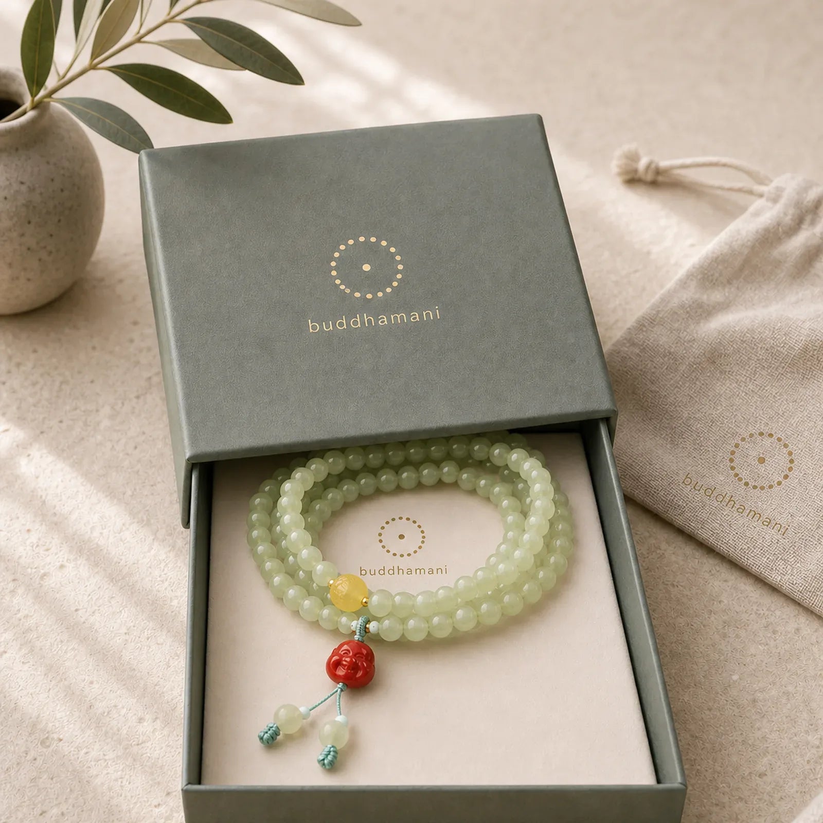 Jade Red Agate Amber Laughing Buddha Prosperity Bracelet featuring Jade, Red Agate, Amber