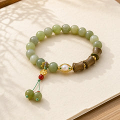 Jade Sandalwood Bamboo Pearl Prosperity Bracelet featuring Jade, Sandalwood, Bamboo