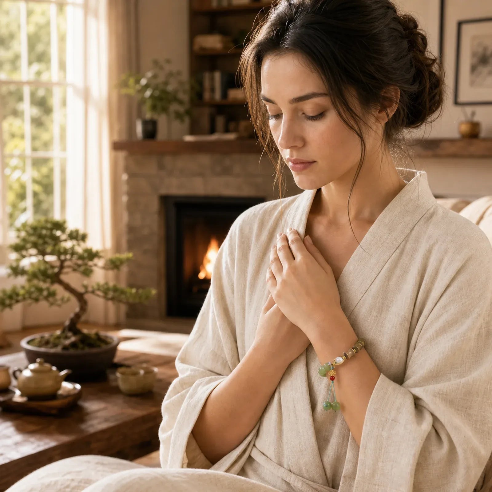Jade Sandalwood Bamboo Pearl Prosperity Bracelet featuring Jade, Sandalwood, Bamboo
