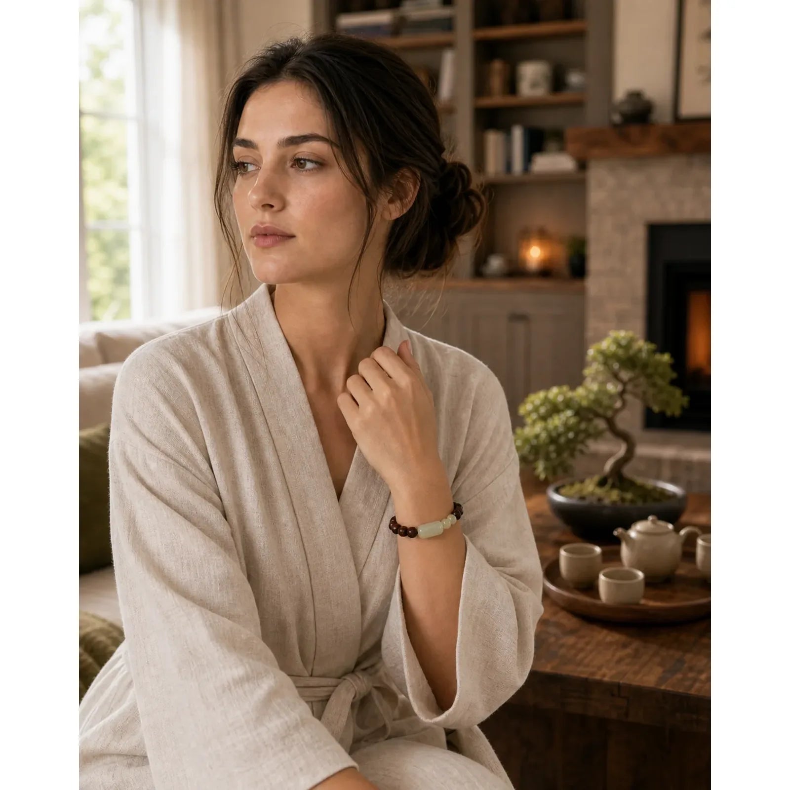 Jade Sandalwood Luck Abundance Bracelet featuring Jade, Sandalwood