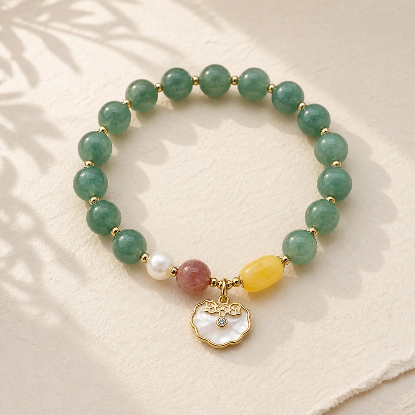 Jade Sea shell Ruyi Lock Luck Bracelet featuring Jade