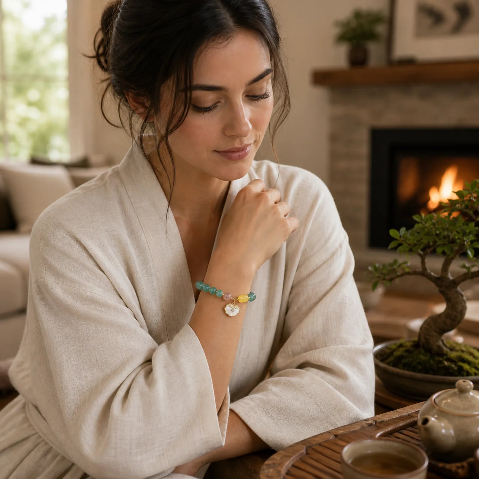 Jade Sea shell Ruyi Lock Luck Bracelet featuring Jade