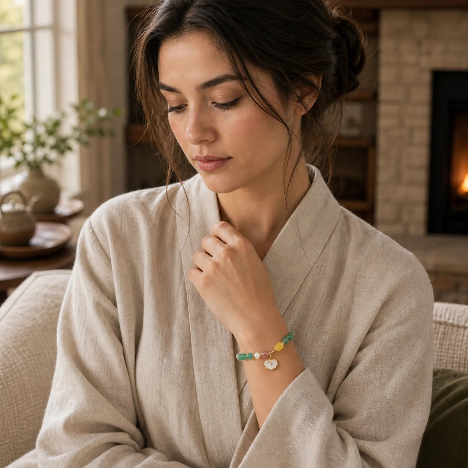 Jade Sea shell Ruyi Lock Luck Bracelet featuring Jade
