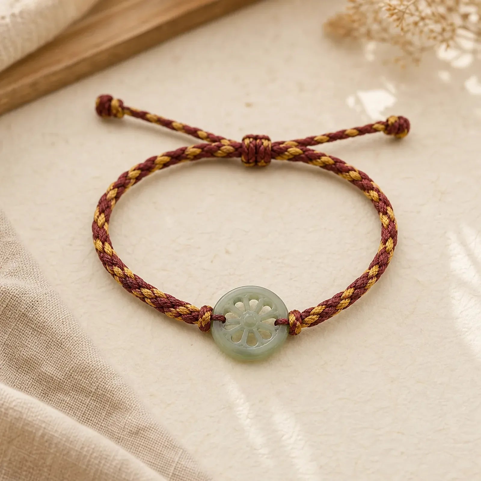 Jade Sun Braided Rope Abundance Bracelet featuring Jade