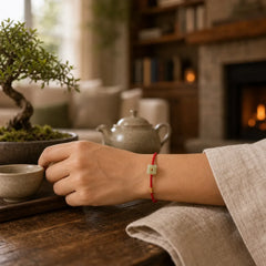 Jade Tiger-head Peace Buckle Red String Prosperity Bracelet featuring Jade, Peace Buckle, Red String