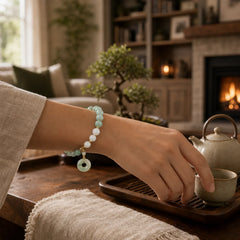 Jade Trochus Horseshoe Snail Peace Buckle Charm Abundance Bracelet featuring Jade, Peace Buckle, Copper