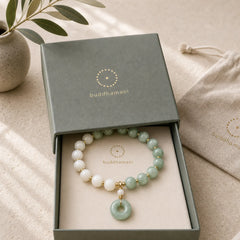 Jade Trochus Horseshoe Snail Peace Buckle Charm Abundance Bracelet featuring Jade, Peace Buckle, Copper