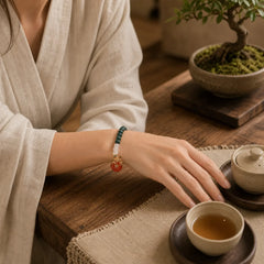 Jade White Agate Red Agate Peace Buckle Abacus Beads Luck Bracelet featuring Jade, White Agate, Red Agate