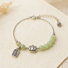 Joy Happiness Charm Lotus Jade Bead Copper Abundance Bracelet featuring Lotus, Jade, Copper