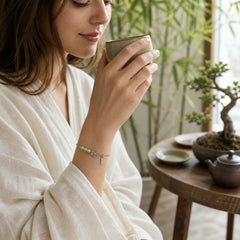 Joy Happiness Charm Lotus Jade Bead Copper Abundance Bracelet featuring Lotus, Jade, Copper