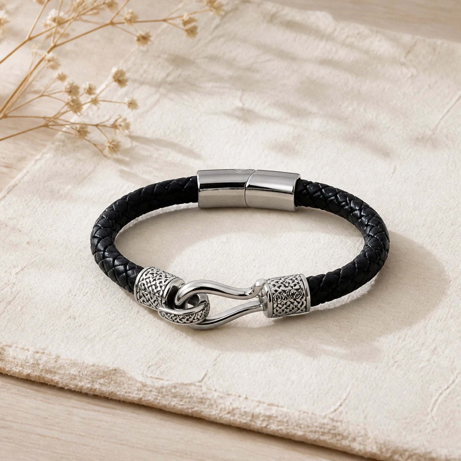 Knot Design Braided Leather Balance Bracelet featuring Titanium Steel