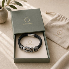 Knot Design Braided Leather Balance Bracelet featuring Titanium Steel
